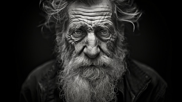 una foto in bianco e nero di un vecchio con la barba.