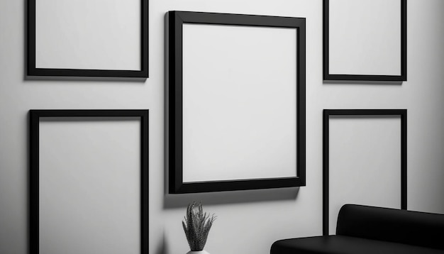 Una foto in bianco e nero di una cornice su una parete.