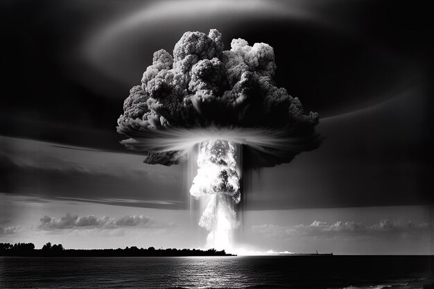 Una foto in bianco e nero di una nuvola di fulmini con sopra la parola tuono