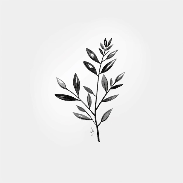 una foto in bianco e nero di una pianta con foglie ai generative