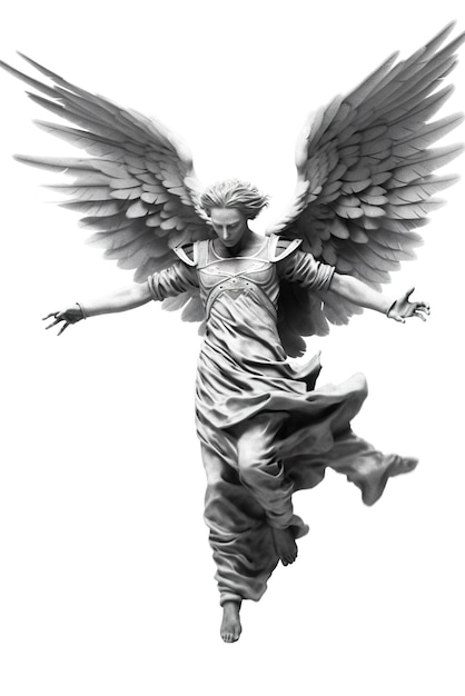 Una foto in bianco e nero di una statua di un'immagine ai generativa di angelo