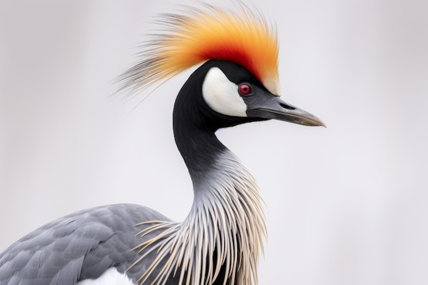 Una foto in primo piano di una gru coronata africana su sfondo bianco isolata su un bianco trasparente