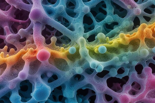 Una foto macro di una diapositiva al microscopio che mostra le intricate strutture molecolari di diversi coloranti e pigmenti che dimostrano l'ampia ricerca