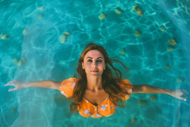 una foto modale femminile chiusa in piscina con un grande cappello