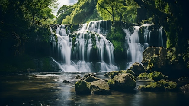 Una foto mozzafiato di una cascata incontaminata in una riserva naturale protetta