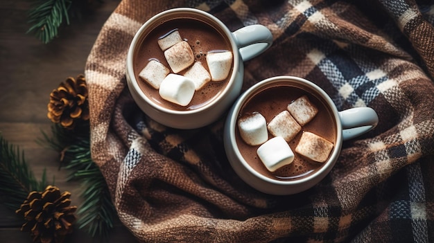 Una foto natalizia accogliente con una tazza di cacao