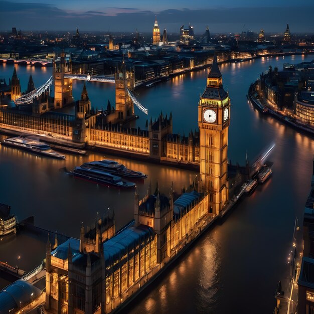 Una foto professionale di alta qualità dell'iconica città di Londra di notte.