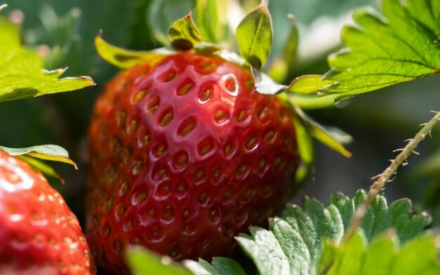 Una foto ravvicinata di fragola ad alta risoluzione Frutto con colori vivaci che risveglia il desiderio