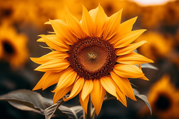 Una foto ravvicinata di un bellissimo girasole giallo su uno sfondo sfocato