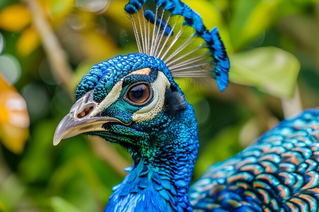 Una foto ravvicinata di un bellissimo pavone blu