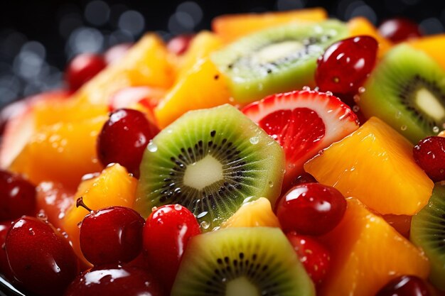 Una foto ravvicinata di una pera tagliata in una insalata di frutta