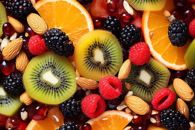 Una foto ravvicinata di una pera tagliata in una insalata di frutta