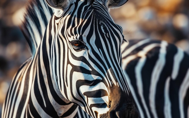Una foto ravvicinata di una zebra che mostra un unico disegno di strisce