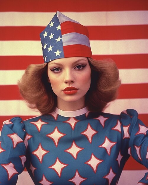 Una foto retrò di una donna patriottica nel 1980