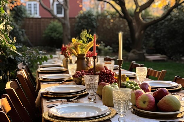 Una foto ritagliata del layout di un tavolo da pranzo del Ringraziamento fuori