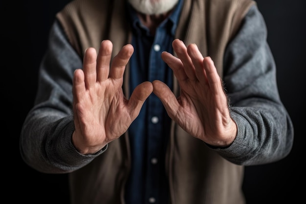 Una foto ritagliata di un uomo non identificabile che ti mostra le sue mani vuote create con l'AI generativa.