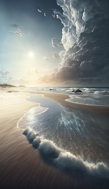 Una foto scattata dalla spiaggia di con cielo nuvoloso ai generativa