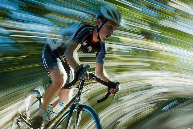 Una foto sfocata di un uomo in bicicletta