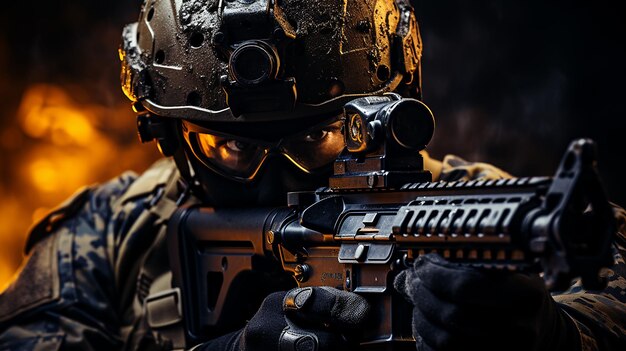 una foto ultra nitida di un soldato con una pistola