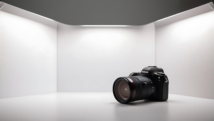 Foto una fotocamera nikon nera con la parola canon sul fondo