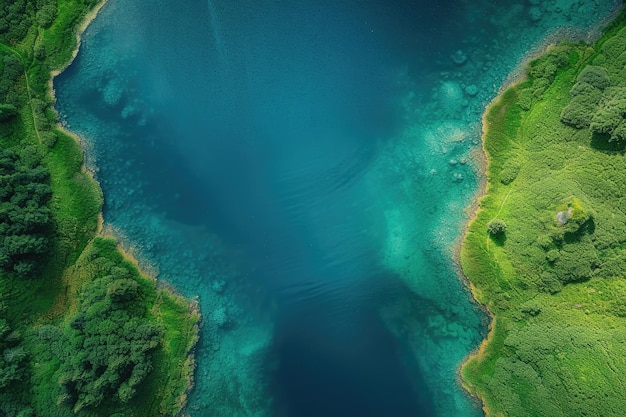 Una fotografia aerea di un corpo d'acqua Generative Ai