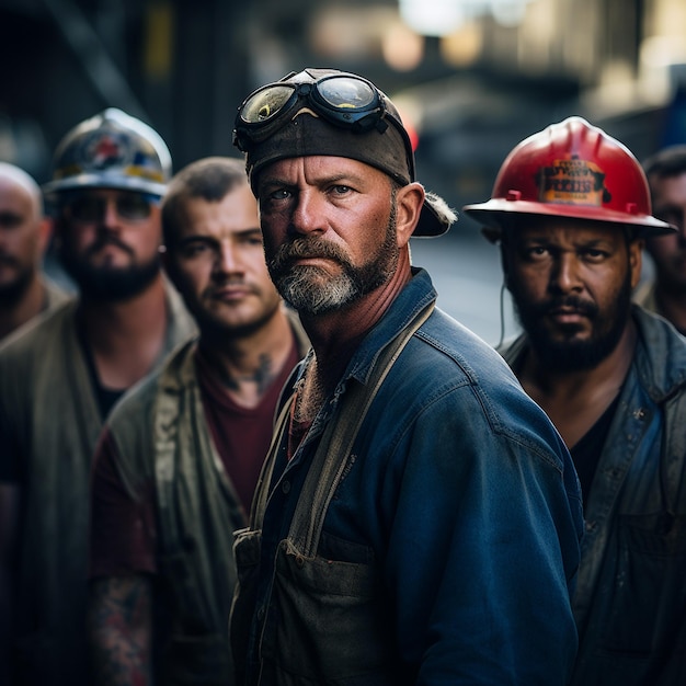 Una fotografia che cattura l'essenza del Labor Day mostrando un gruppo di operai dell'industria