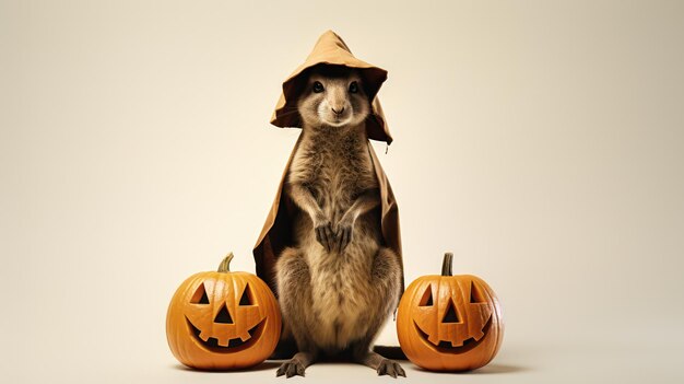 una fotografia del canguro usa il cappello da strega per la celebrazione di Halloween