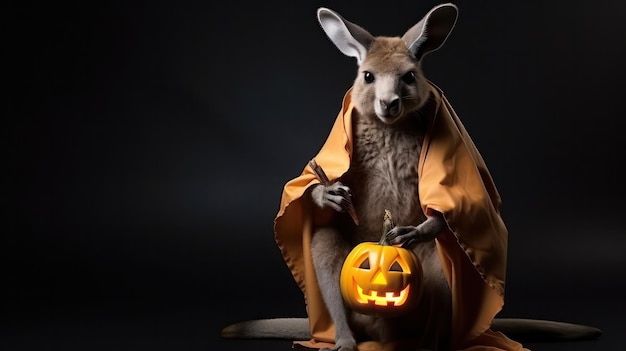 una fotografia del canguro usa il cappello da strega per la celebrazione di Halloween