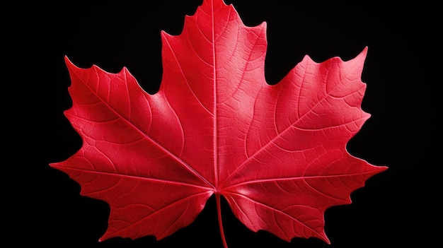 Una fotografia del primo piano di una foglia di acero rossa vibrante