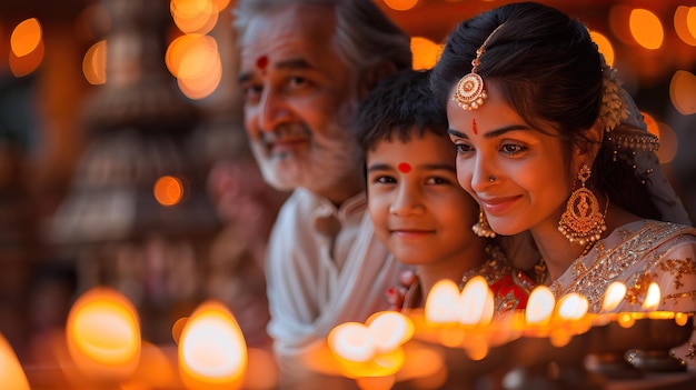 Una fotografia di Diwali con luci e festival