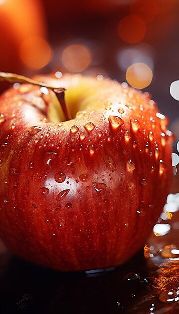 Una fotografia di frutta di mela fresca con spruzzo d'acqua cinematografico