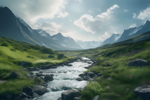 Una fotografia di un bellissimo e meraviglioso paesaggio montano IA generativa