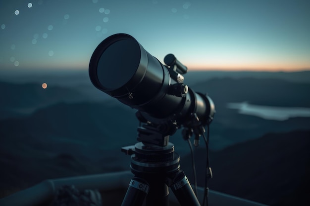 Una fotografia di un telescopio in un remoto osservatorio in cima a una montagna Generative AI