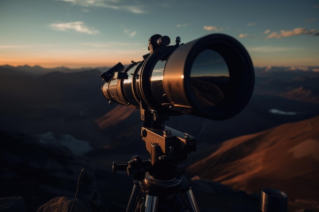 Una fotografia di un telescopio in un remoto osservatorio in cima a una montagna Generative AI