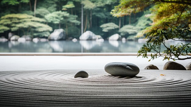 Una fotografia di un tranquillo giardino Zen in un'avventura in corsa