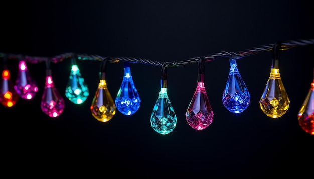 Una fotografia di una stringa festiva di luci colorate della vigilia di Capodanno