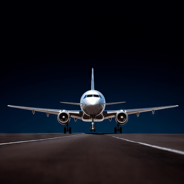 una fotografia frontale di un aereo in alta risoluzione in buio solido
