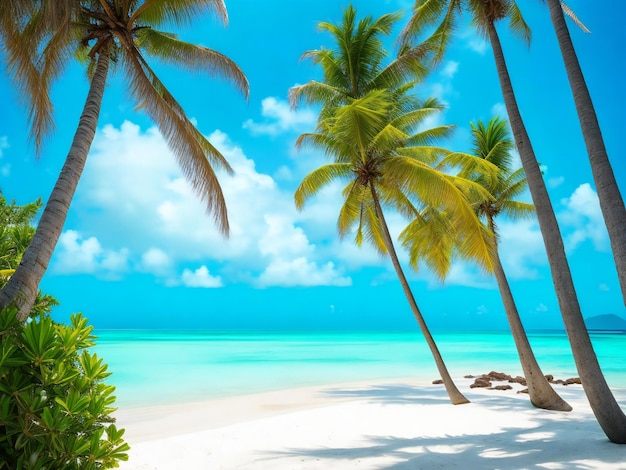 Una fotografia mozzafiato che cattura la pura bellezza di una spiaggia tropicale su un'isola paradisiaca