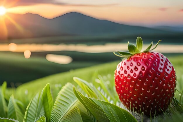 Una fragola con il sole dietro