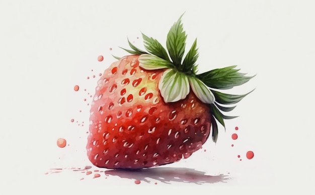 Una fragola disegnata su sfondo bianco acquerello bacche illustrazioni di alimenti biologici ai generato