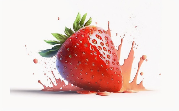 Una fragola disegnata su sfondo bianco acquerello bacche illustrazioni di alimenti biologici ai generato