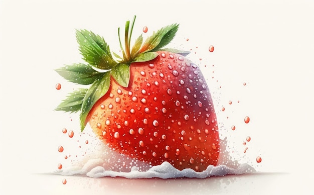 Una fragola disegnata su sfondo bianco acquerello bacche illustrazioni di alimenti biologici ai generato