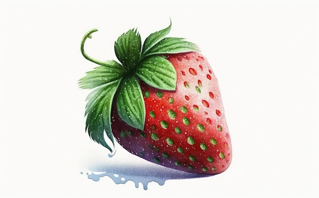 Una fragola disegnata su sfondo bianco acquerello bacche illustrazioni di alimenti biologici ai generato