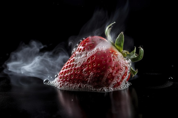 Una fragola in una bolla di fumo