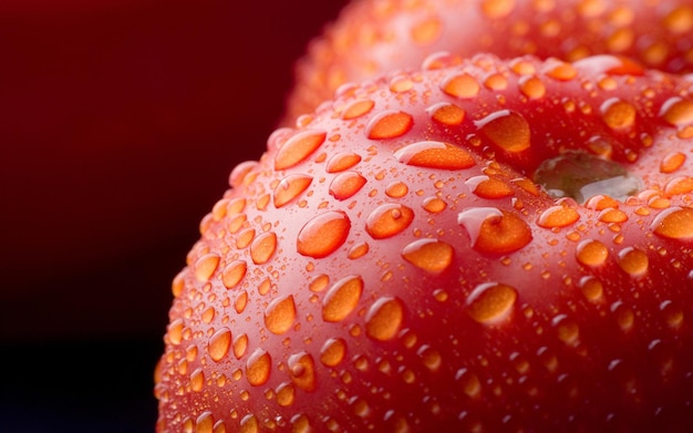 una fragola rossa con gocce d'acqua sopra