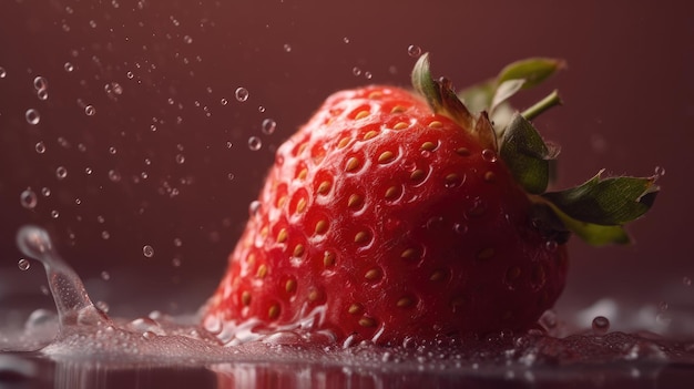 Una fragola viene fatta cadere in una goccia d'acqua.