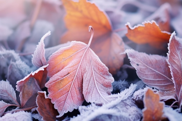 Una fredda mattina d'autunno Il gelo sulle foglie d'autunno