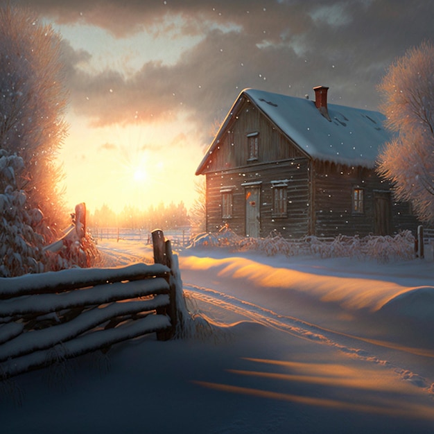 Una fredda mattina d'inverno nel villaggio