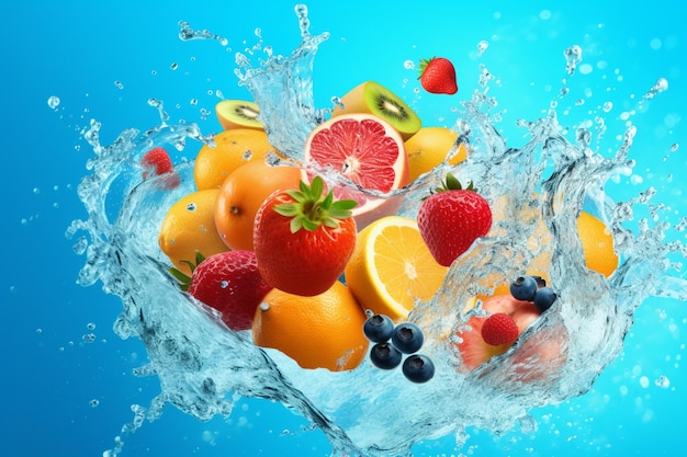 Una fruttiera con una spruzzata d'acqua e la parola frutta sopra