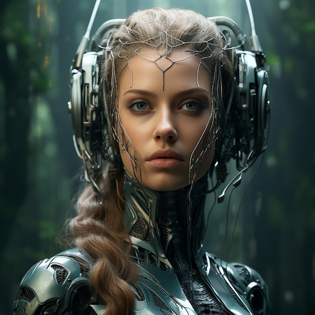 Una futuristica ragazza robot cyborg